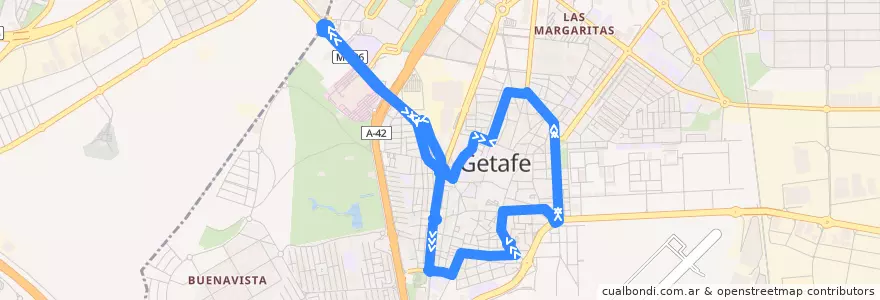Mapa del recorrido 6 de la línea  en Getafe.