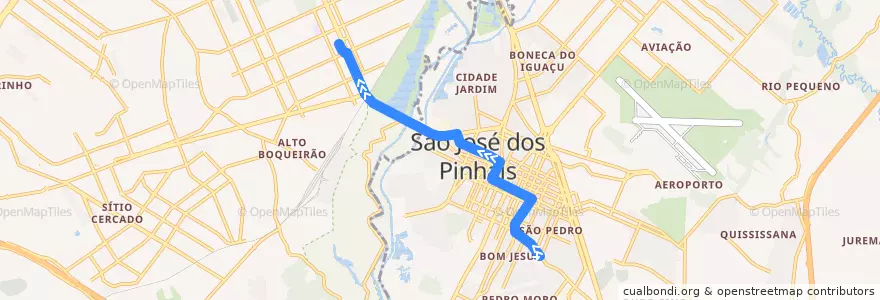 Mapa del recorrido T. Boqueirão / Centro São José de la línea  en Microrregião de Curitiba.