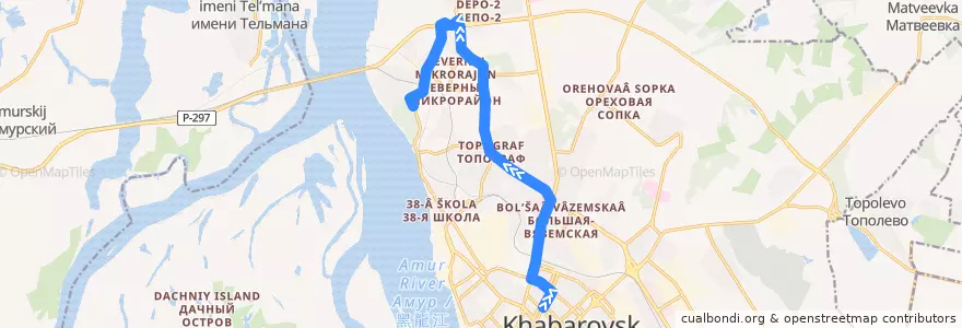 Mapa del recorrido Автобус 11: Дворец профсоюзов - Детский санаторий de la línea  en городской округ Хабаровск.
