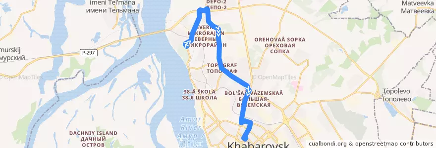 Mapa del recorrido Автобус 11: Детский санаторий - Дворец профсоюзов de la línea  en Khabarovsk.