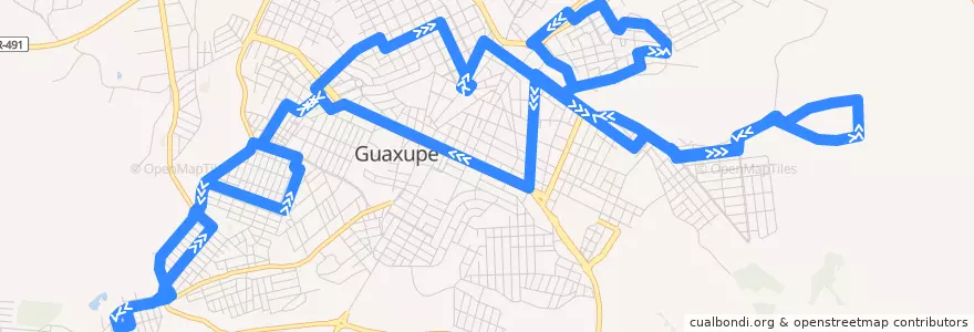Mapa del recorrido Linha 02 de la línea  en Guaxupé.