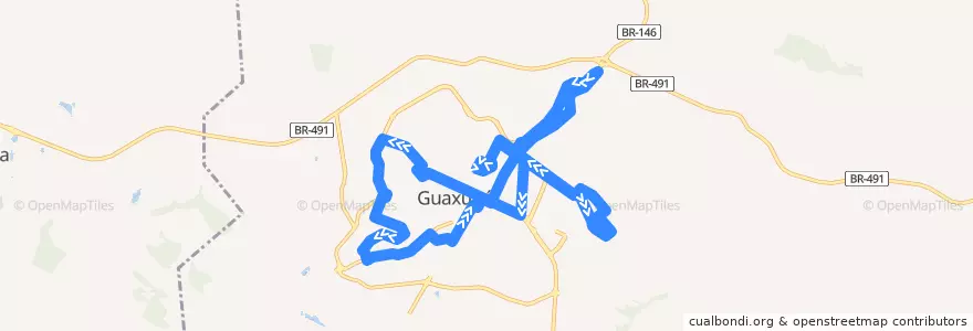 Mapa del recorrido Linha 01 de la línea  en Guaxupé.