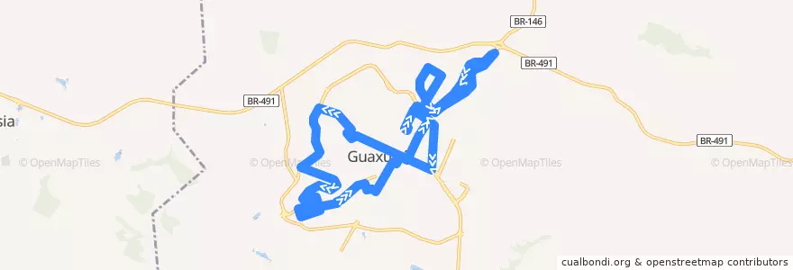 Mapa del recorrido Linha 05 de la línea  en Guaxupé.