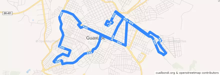 Mapa del recorrido Linha 04 de la línea  en Guaxupé.