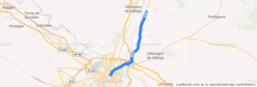 Mapa del recorrido Bus 28: Peñaflor / Montañana => Coso de la línea  en Saragosse.