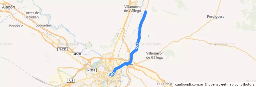 Mapa del recorrido Bus 28: Coso => Montañana / Peñaflor de la línea  en Zaragoza.