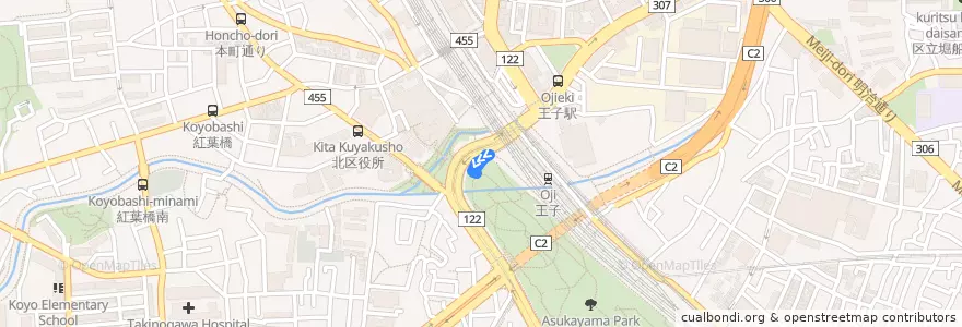 Mapa del recorrido 飛鳥山公園モノレール de la línea  en Kita.