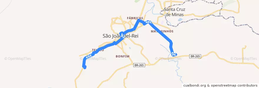 Mapa del recorrido 01 - Trevo/Cidade de la línea  en São João del-Rei.