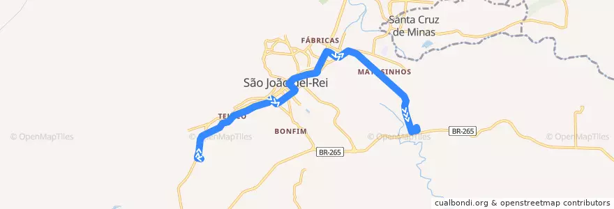 Mapa del recorrido 01 - Cidade/Trevo de la línea  en São João del-Rei.