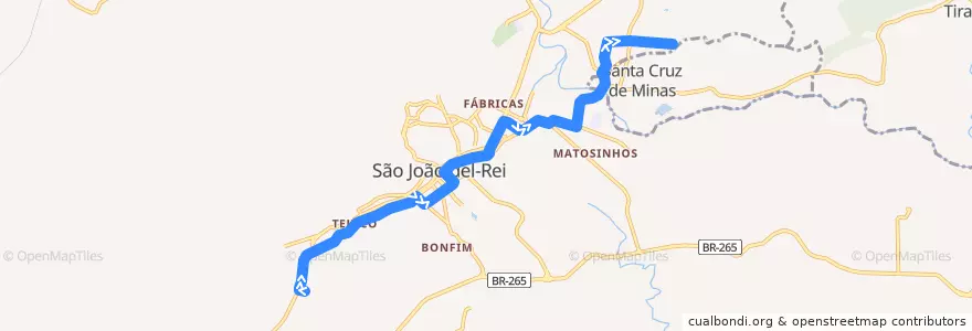 Mapa del recorrido 02 - Cidade/Divisa Santa Cruz de Minas de la línea  en São João del-Rei.