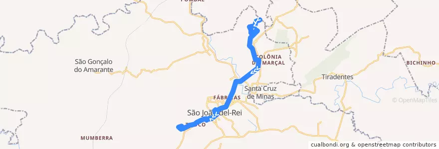 Mapa del recorrido 03 - Giarola/Tijuco de la línea  en São João del-Rei.