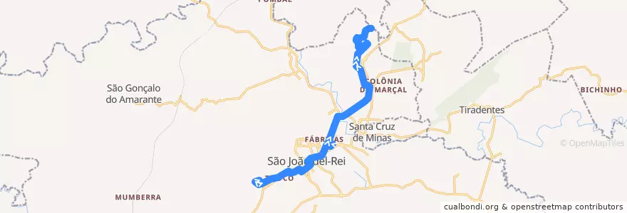Mapa del recorrido 03 - Tijuco/Giarola de la línea  en São João del-Rei.