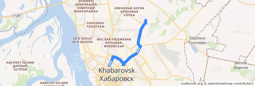 Mapa del recorrido Автобус 13: Дворец профсоюзов - Весовая овощесовхоза de la línea  en городской округ Хабаровск.