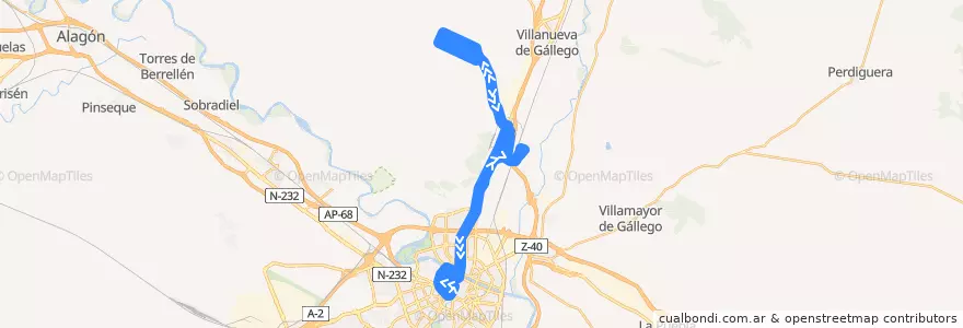 Mapa del recorrido Bus N12: Zaragoza - San Juan de Mozarrifar - Urb. El Zorongo de la línea  en Zaragoza.