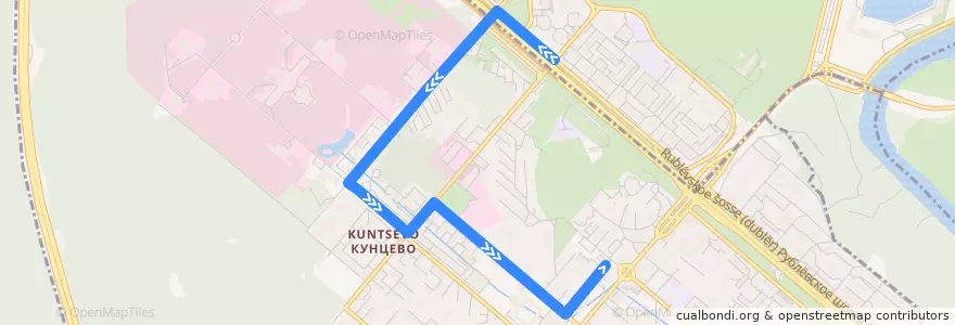 Mapa del recorrido Автобус 251к: Рубежный проезд — Метро "Молодёжная" de la línea  en Западный административный округ.