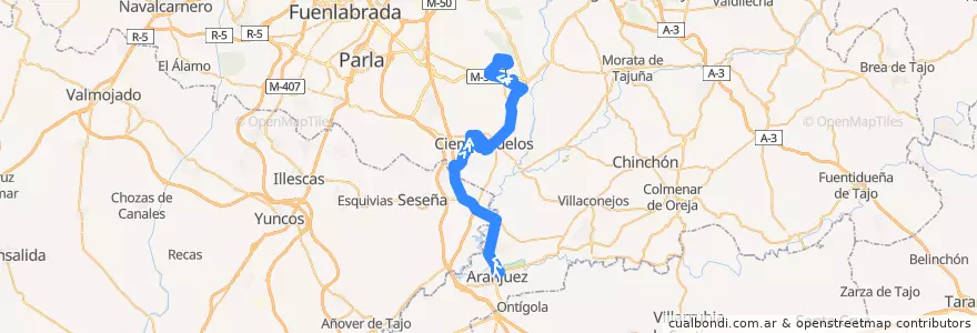 Mapa del recorrido 410: Aranjuez - San Martín de la Vega de la línea  en Las Vegas.