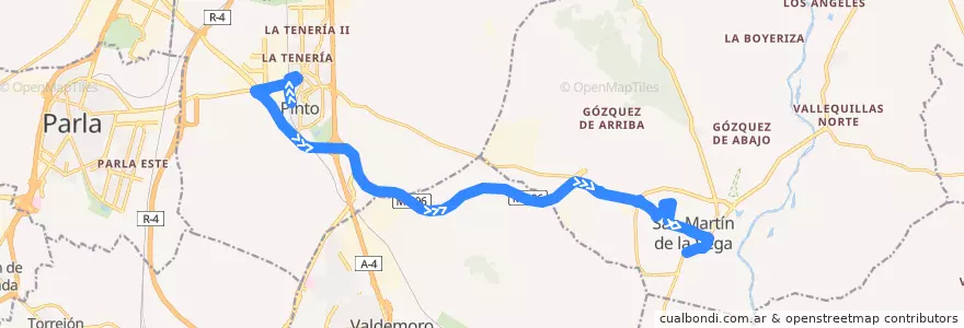 Mapa del recorrido 413 Pinto - San Martín de la Vega de la línea  en بخش خودمختار مادرید.