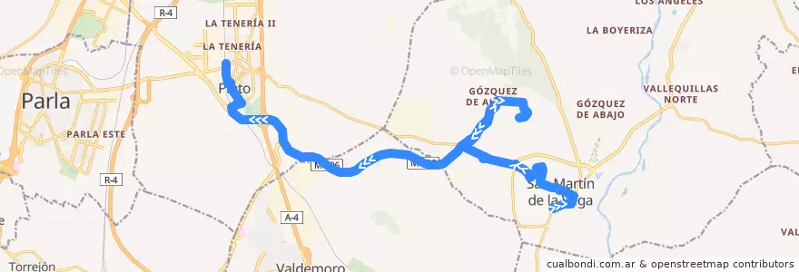 Mapa del recorrido 413 San Martín de la Vega - Pinto (por parque de Ocio) de la línea  en منطقة مدريد.