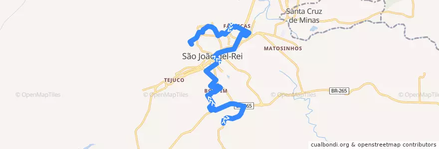 Mapa del recorrido 12 - Bonfim/Senhor dos Montes via São Dimas de la línea  en São João del-Rei.