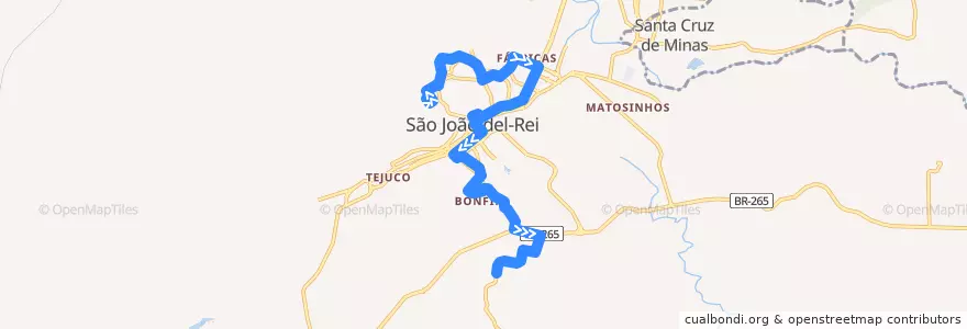 Mapa del recorrido 12 - Senhor dos Montes/Bonfim via São Dimas de la línea  en São João del-Rei.
