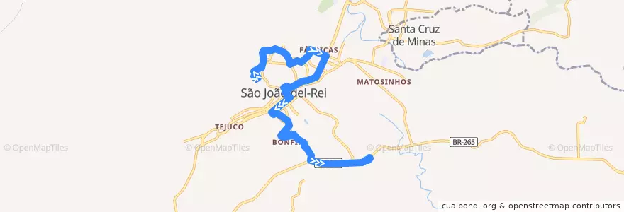 Mapa del recorrido 11 - Senhor dos Montes/Bonfim até Posto Jacaré de la línea  en São João del-Rei.