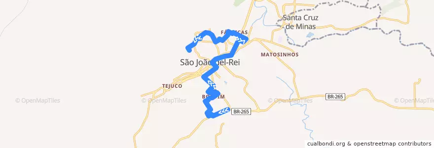 Mapa del recorrido 11 - Bonfim/Senhor dos Montes de la línea  en São João del-Rei.