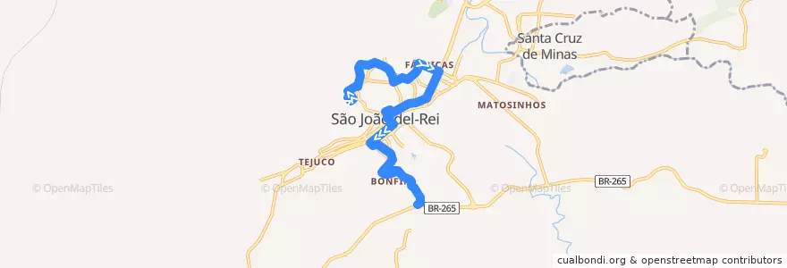 Mapa del recorrido 11 - Senhor dos Montes/Bonfim de la línea  en São João del-Rei.