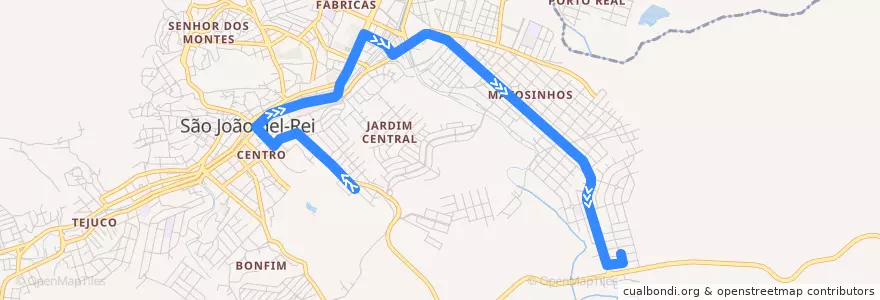 Mapa del recorrido 22 - Fórum/Trevo de la línea  en São João del-Rei.