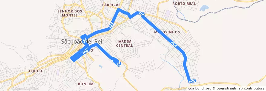 Mapa del recorrido 22 - Trevo/Fórum de la línea  en São João del-Rei.