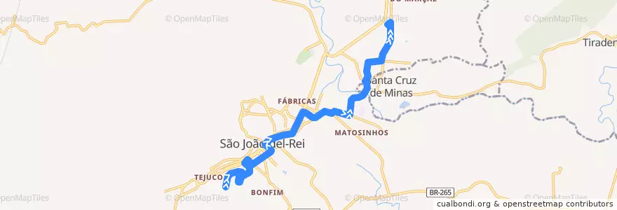 Mapa del recorrido 09 - Guarda-Mór/Maquiné de la línea  en São João del-Rei.