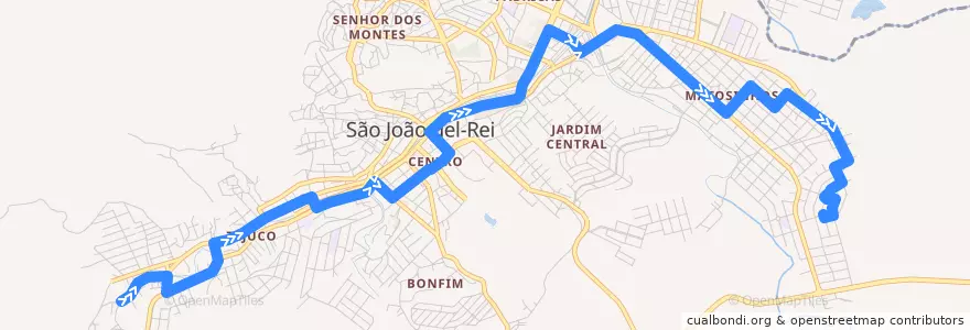 Mapa del recorrido 08 - Barro Preto/Pio XII de la línea  en São João del-Rei.