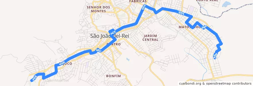 Mapa del recorrido 08 - Pio XII/Barro Preto de la línea  en São João del-Rei.