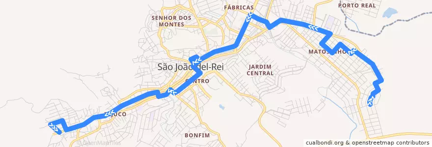 Mapa del recorrido 07 - Pio XII/Tijuco de la línea  en São João del-Rei.