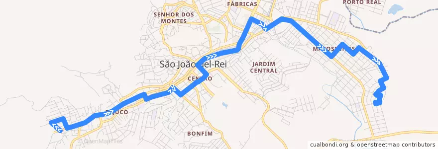 Mapa del recorrido 07 - Tijuco/Pio XII de la línea  en São João del-Rei.
