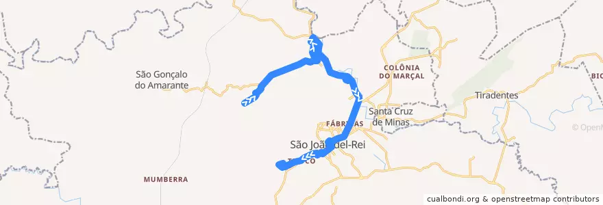 Mapa del recorrido 06 - Bengo/Tijuco de la línea  en São João del-Rei.