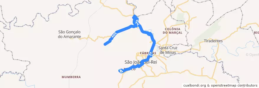 Mapa del recorrido 06 - Tijuco/Bengo de la línea  en São João del-Rei.