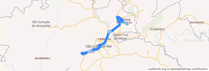 Mapa del recorrido 05 - Solar da Serra/Tijuco de la línea  en São João del-Rei.
