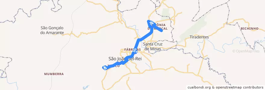 Mapa del recorrido 05 - Tijuco/Solar da Serra de la línea  en São João del-Rei.