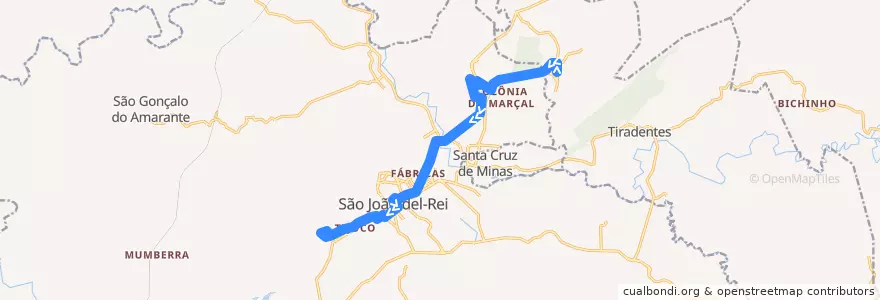 Mapa del recorrido 04 - Alto das Águas/Tijuco de la línea  en São João del-Rei.