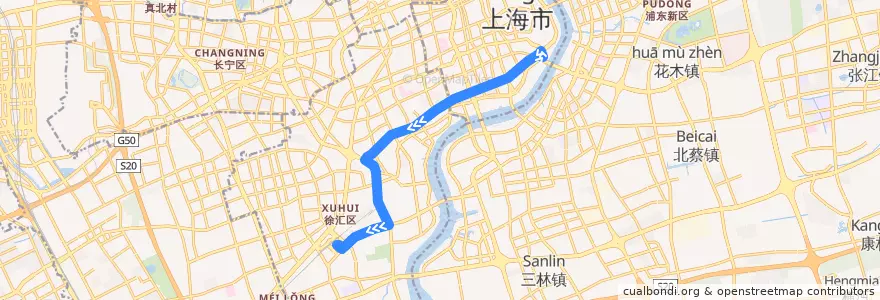Mapa del recorrido 144路 南浦大桥-上海南站(南广场) de la línea  en Şanghay.