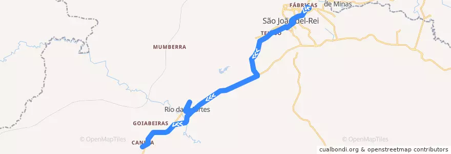 Mapa del recorrido 19 - São João del-Rei/Rio das Mortes via Canela de la línea  en São João del-Rei.