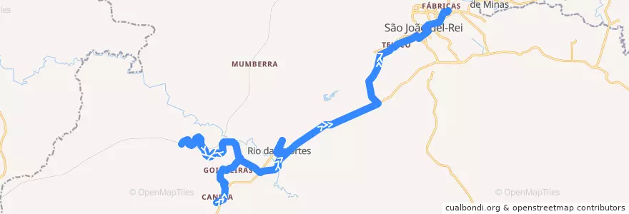 Mapa del recorrido 19 - Rio das Mortes/São João del-Rei via Canela de la línea  en São João del-Rei.