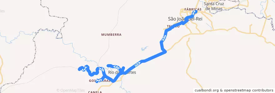 Mapa del recorrido 19 - Rio das Mortes/São João del-Rei via Goiabeira de Cima de la línea  en São João del-Rei.