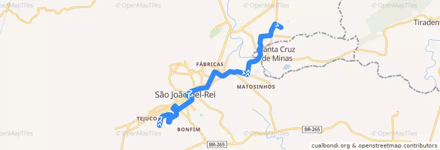 Mapa del recorrido 18 - Guarda-Mór/Girassol de la línea  en São João del-Rei.