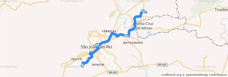 Mapa del recorrido 18 - Girassol/Guarda-Mór de la línea  en São João del-Rei.