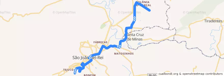 Mapa del recorrido 17 - Guarda-Mór/Solar da Serra de la línea  en São João del-Rei.