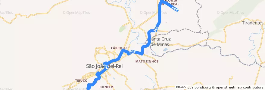 Mapa del recorrido 17 - Solar da Serra/Guarda-Mór de la línea  en São João del-Rei.