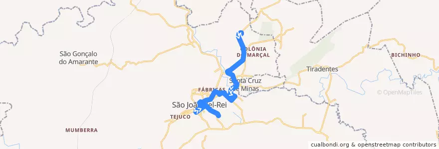 Mapa del recorrido 16 - Aeroporto/Fórum de la línea  en São João del-Rei.