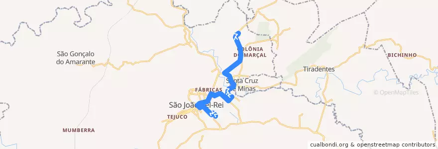 Mapa del recorrido 16 - Fórum/Aeroporto de la línea  en São João del-Rei.