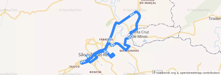Mapa del recorrido 14 - Circular Hospital via Caieira de la línea  en São João del-Rei.